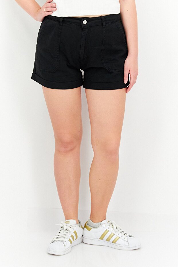 Women Solid Denim Shorts, Black