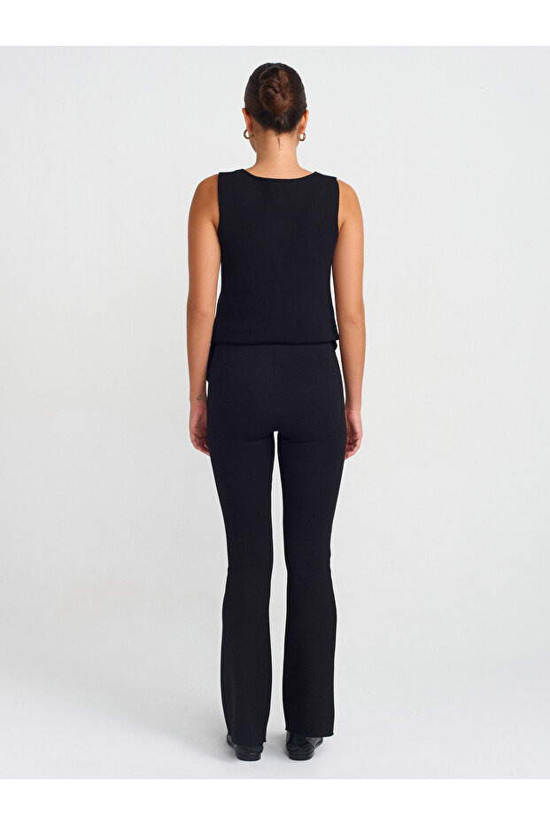 71821 Streç Yüksek Bel Tayt-Siyah - 2