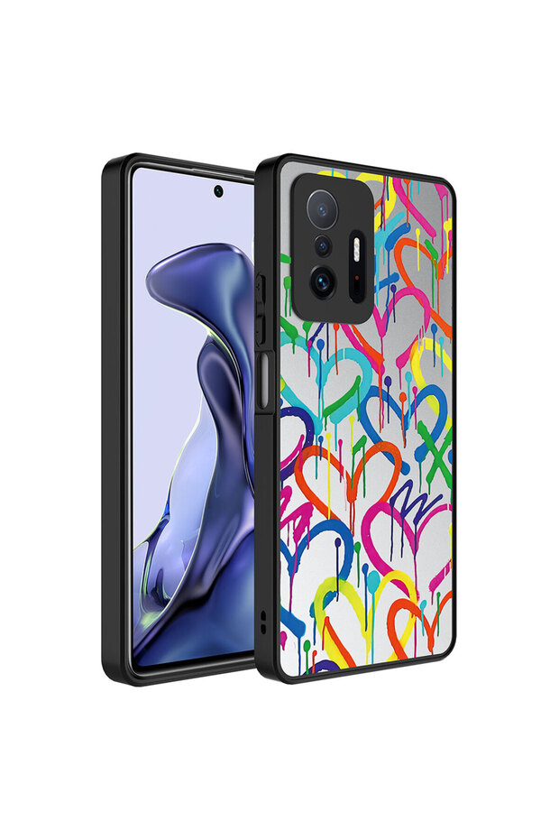 Mi 11t 5g Case Mirrored Pattern Camera Protected Glossy Zore Mirror Cover - Heart - 1