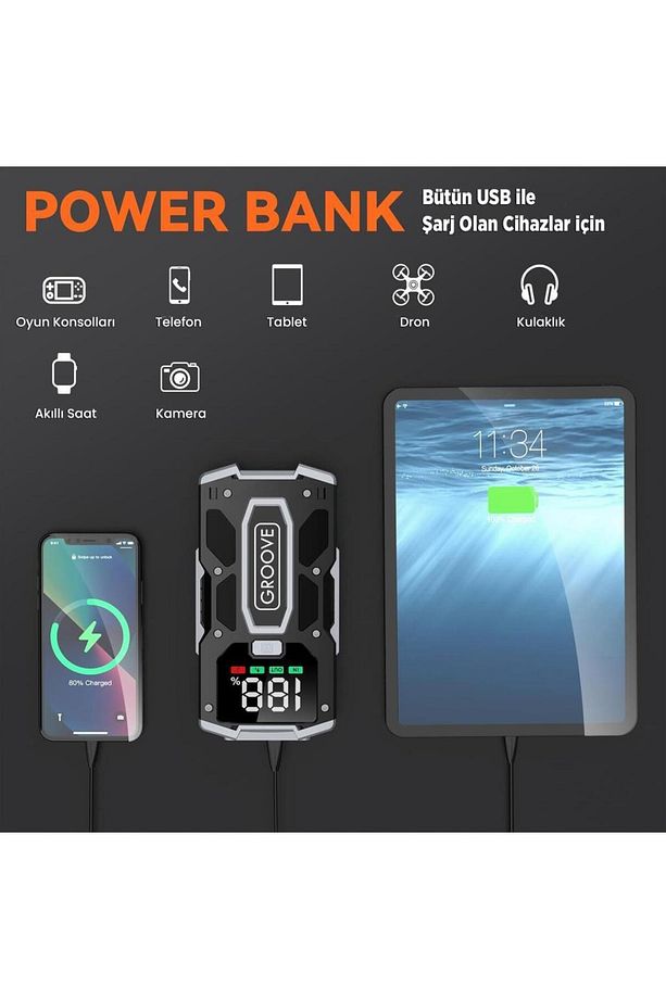 M01 15800mah 2000a Akü Takviye Cihazı Taşınabilir Jump Starter (POWERBANK LED LAMBA LCD EKRAN) - 4