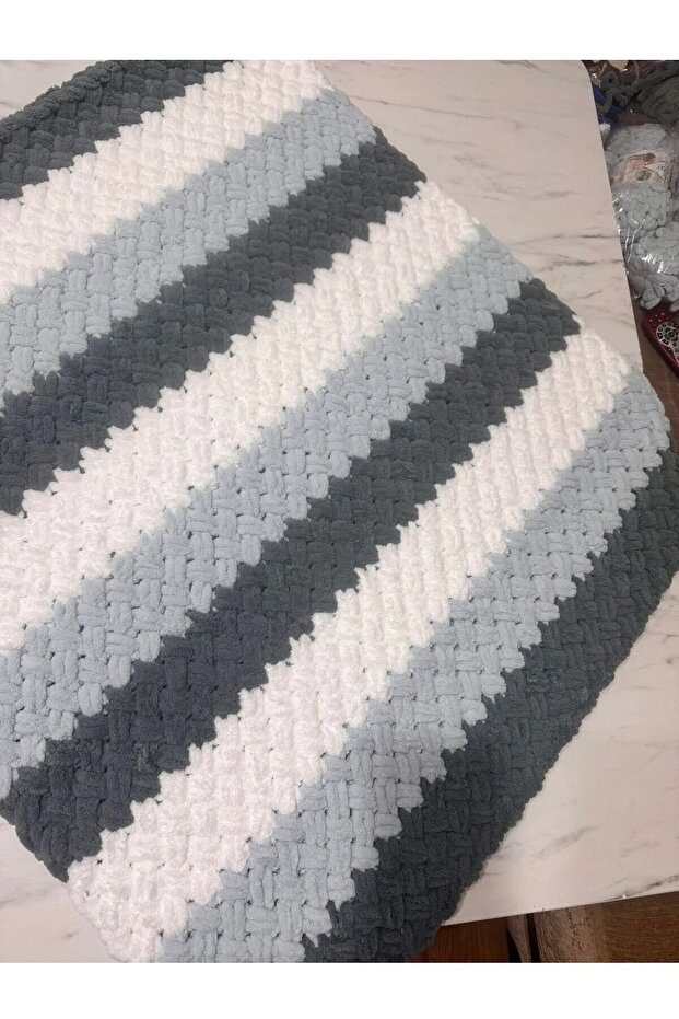 El Örgüsü Alize Puffy Tv Battaniyesi Çok Renkli Hasır Desen - 7