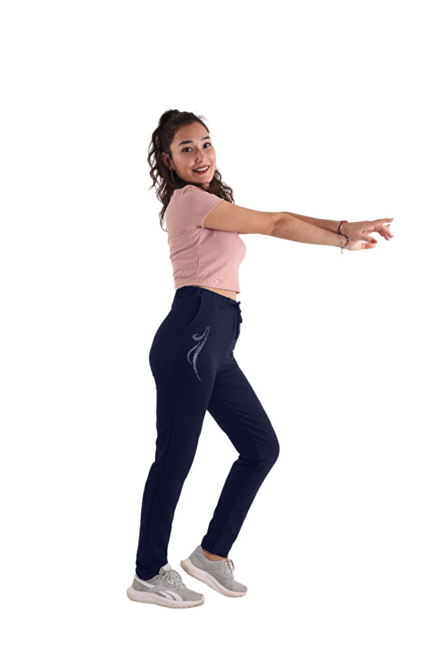 Women's Navy Blue High Waist Sweatpants (With Large Size Option)