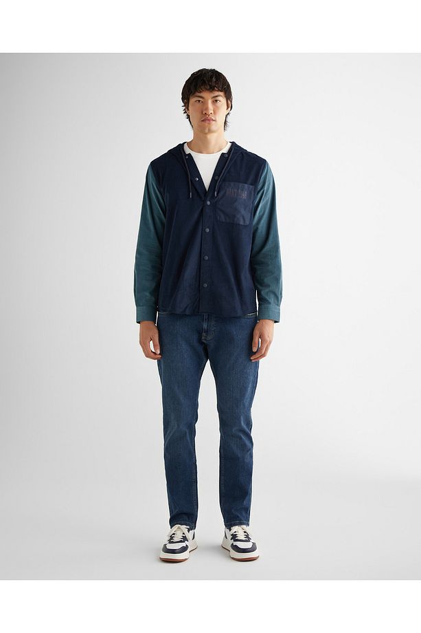 Erkek Lacivert Oversize Fit Kapüşonlu Logolu Gömlek - 3