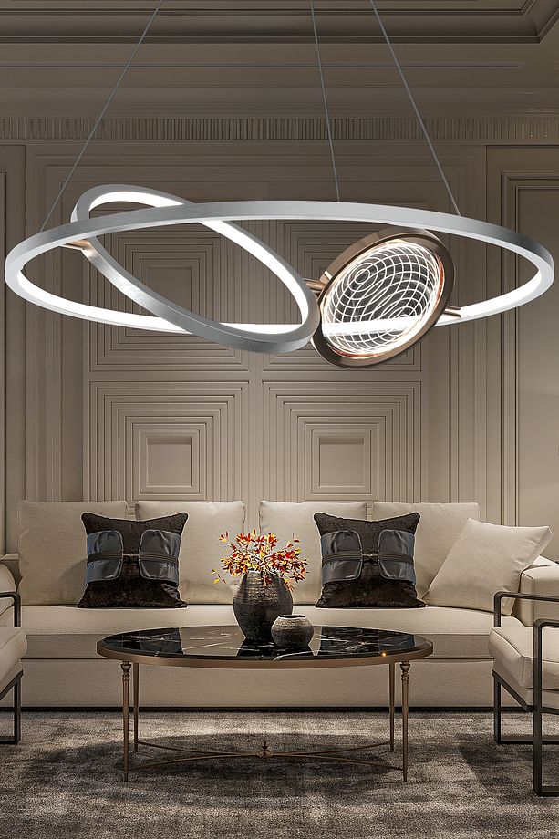 Bennan 60'lık 60 Watt Krom Gold Modern Oturma Odası, Mutfak, Salon Led Avize - 1