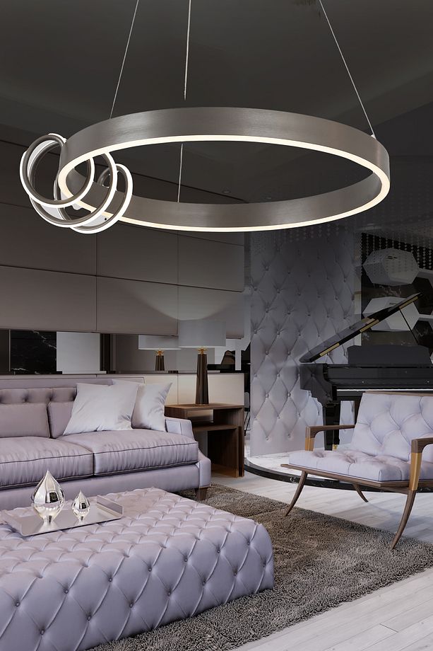 Feyza Krom Yuvarlak 50 Watt Modern Tasarım Salon Avize - 1