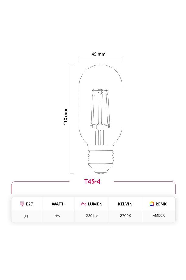 4w 220v E27 Gemici Rustik Led Ampul T45-4 10'lu Paket - 3