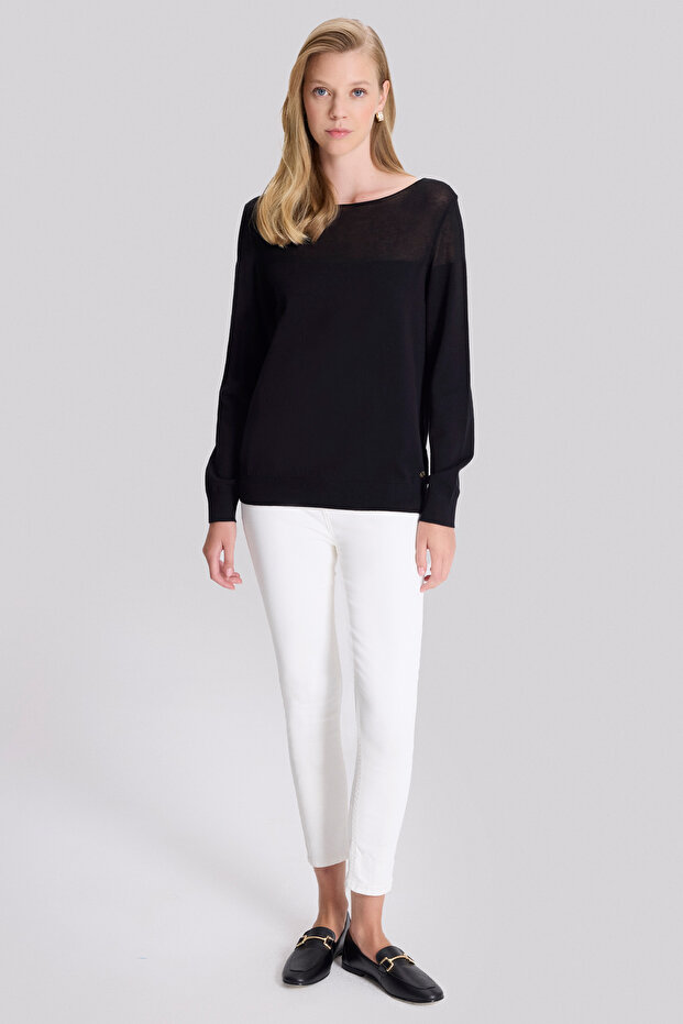 Transparan Detaylı Triko Bluz - 2