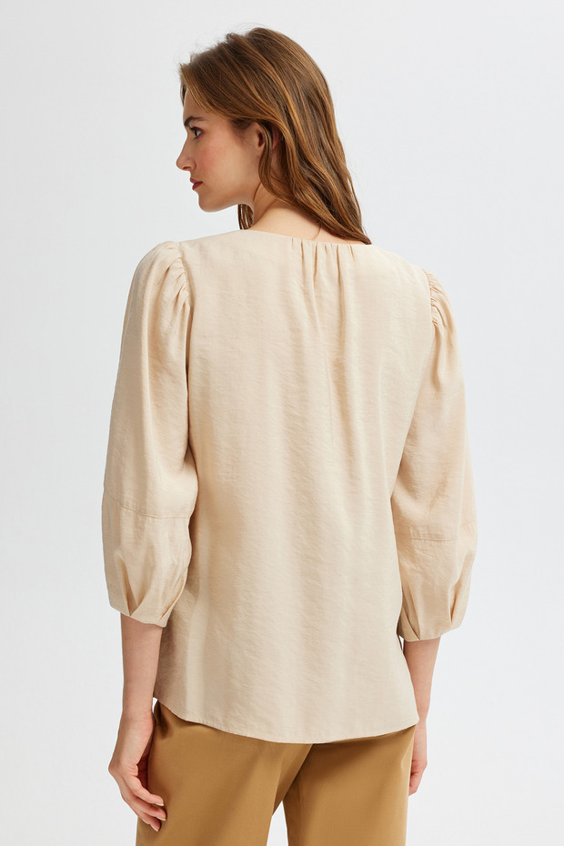 Geniş Kollu V Yaka Bluz - 4