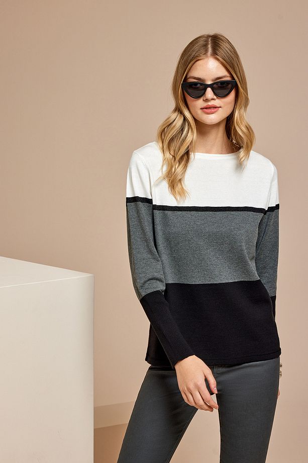 Color Block Triko Bluz - 2