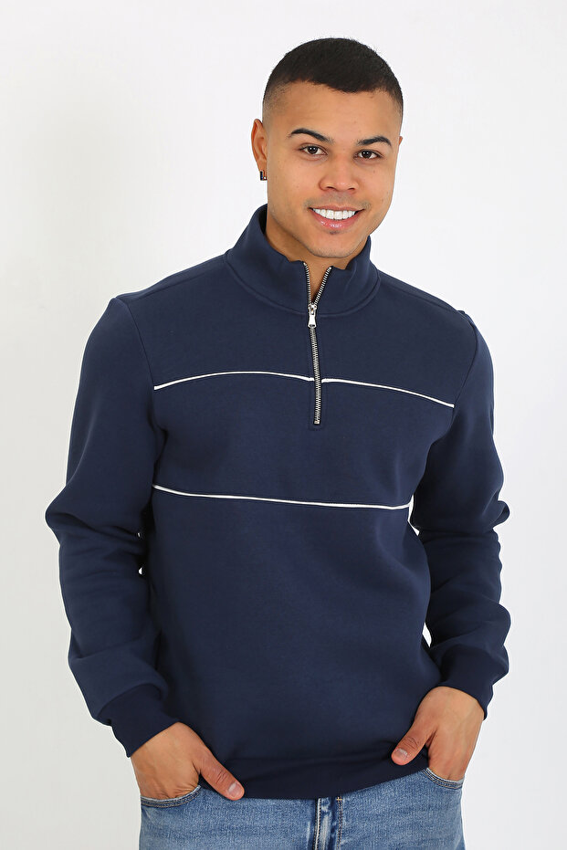 5720 Comfortable Shardooned Three-Yarn Half-Zip Piece Relax Fit Sweatshirt