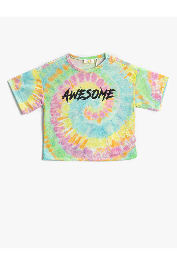 Printed Oversize T-Shirt with Tie-Dye Pattern and Short Sleeves