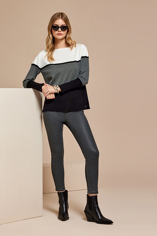 Color Block Triko Bluz - 1