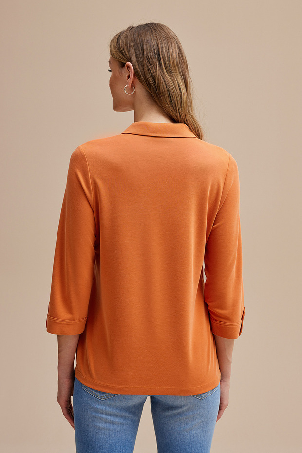 Gömlek Yaka Yarım Patlı Örme Bluz - 4