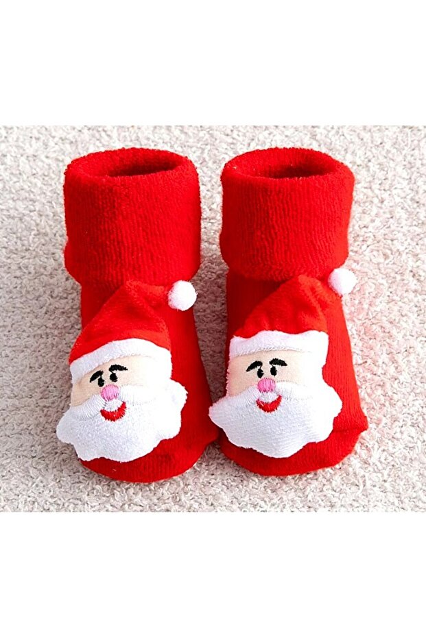 Christmas Themed Pompom Detailed Baby Towel Socks Size S (Model 3)