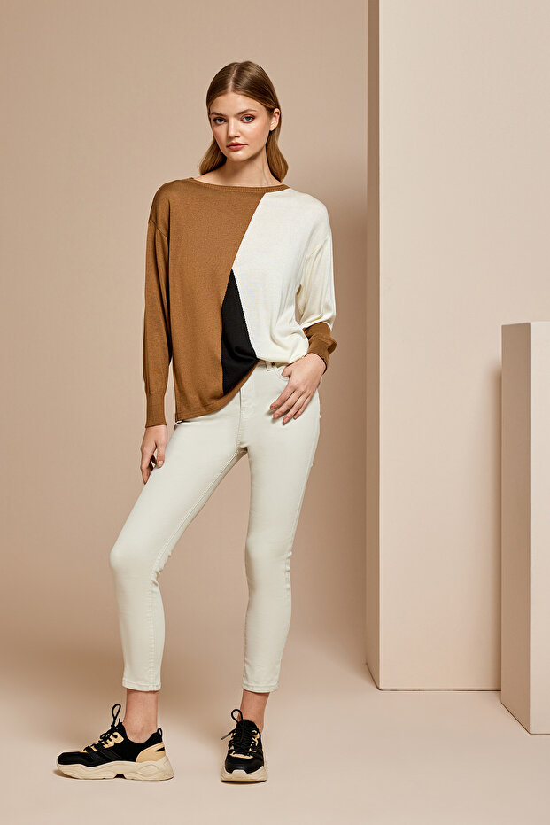 Color Block Dökümlü Triko Bluz - 3