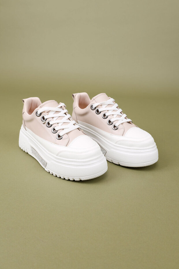Vadese Kadın Bej Kalın Taban Spor Ayakkabı Trend Platform Sneaker Konforlu ve Yükseltilmiş Taban - 6