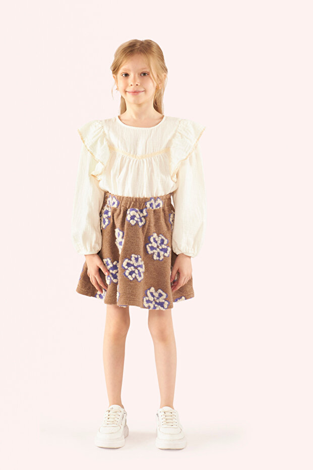 Girl's Floral Print Camel Skirt