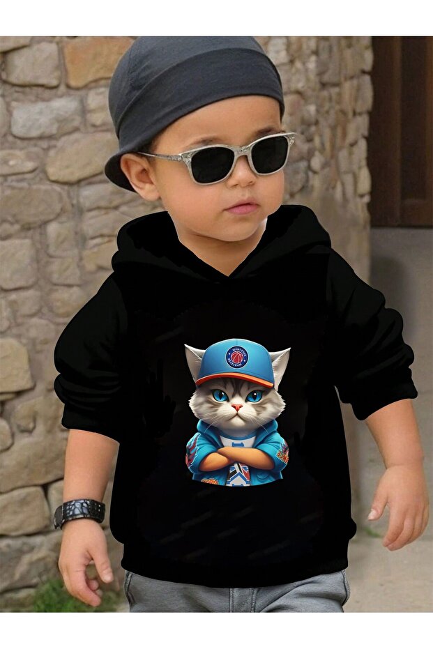 Child Printed Hooded Sweatshirt Black
