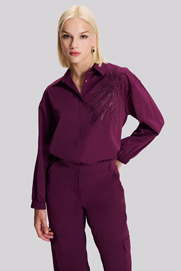 Taş Baskılı Saten Gömlek - 1