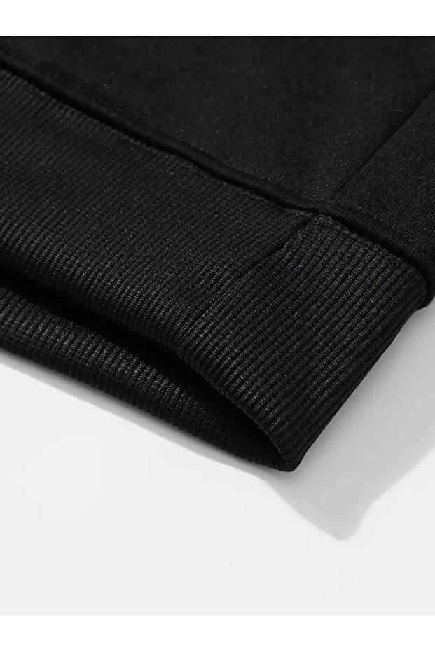 Μαύρο ανδρικό Oversize Basic Hooded Elastic Never Trust Σετ βαμβακερής φόρμας με στάμπα - 8