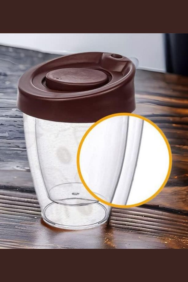 Çift Cidarlı Kapaklı El Yakmaz Akrilik Bardak Seti 200 Ml- Cam Değildir - 2