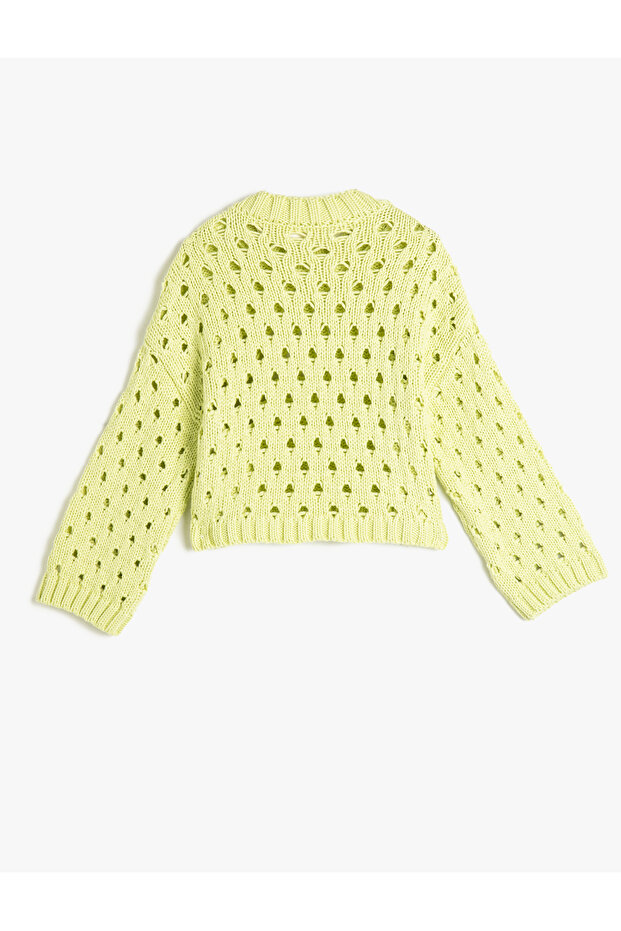 Durchbrochener Strickpullover mit Rundhalsausschnitt - 1