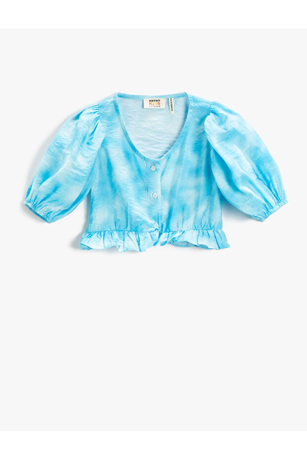 Crop Blouse Balloon Sleeve Ruffles