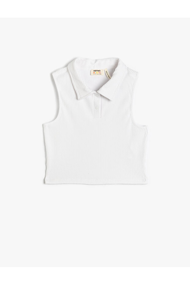 Polo Neck Crop Top Sleeveless Cotton Ribbed