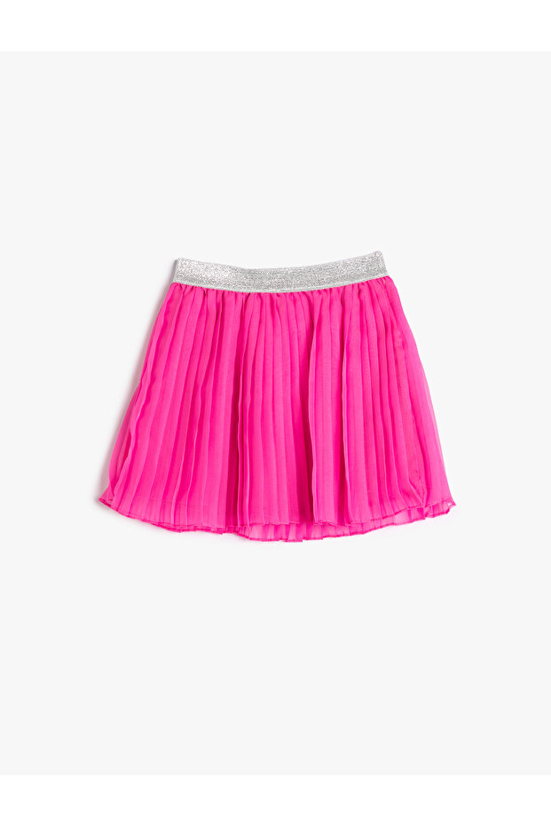 Pleated Tulle Skirt Glittering Elastic Waist Lined