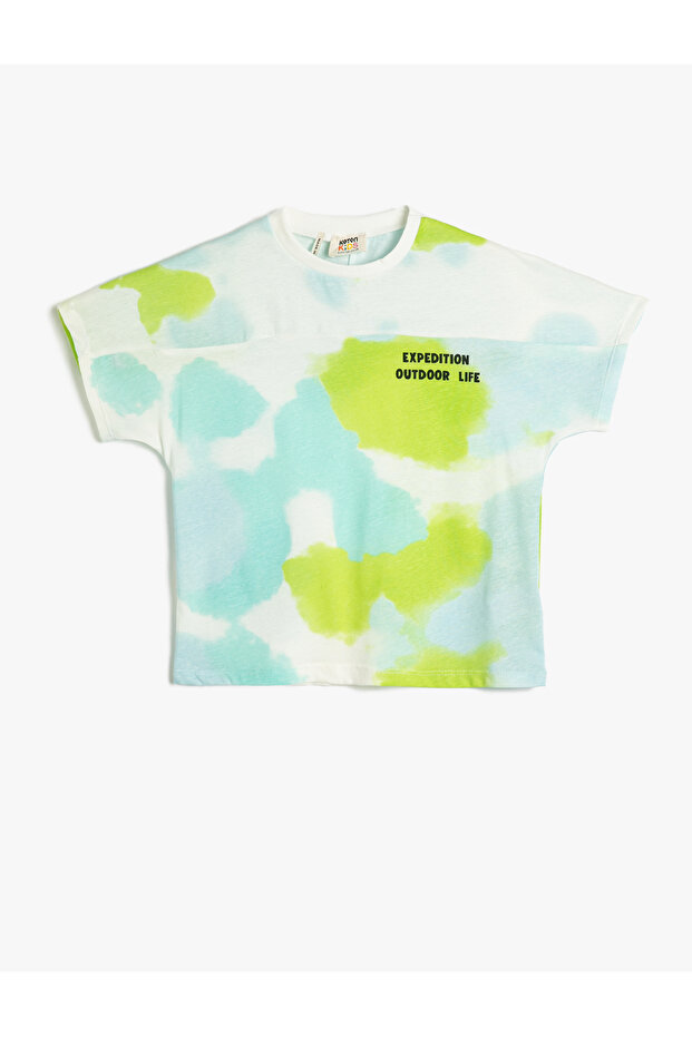 T-Shirt Short Sleeve Batik Patterned Crew Neck Cotton
