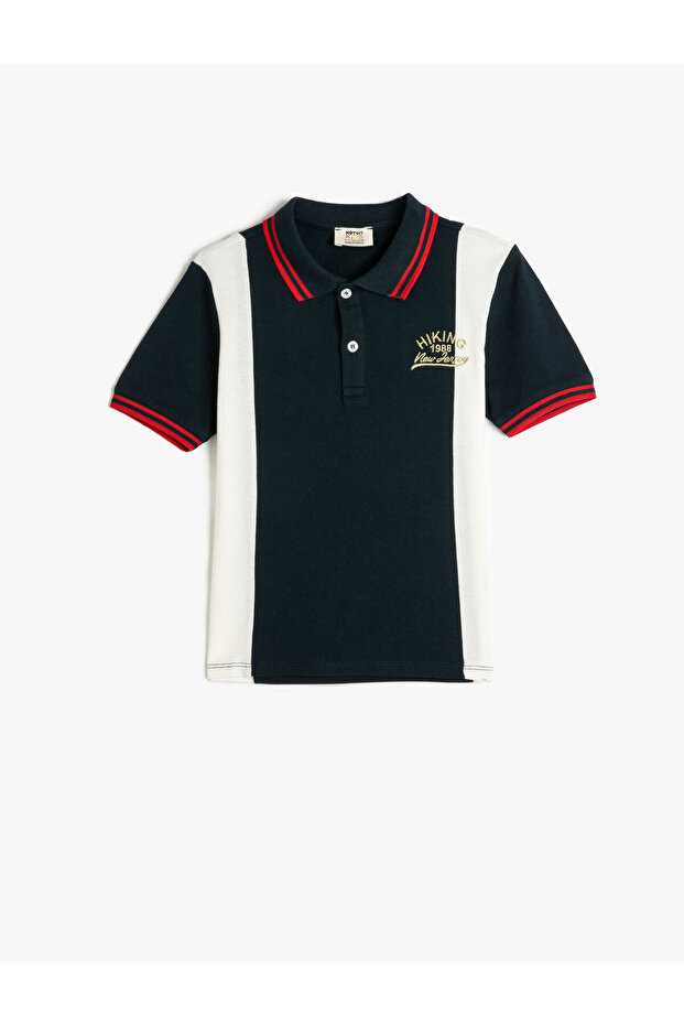 Polo T-Shirt Short Sleeve Color Blocked Cotton