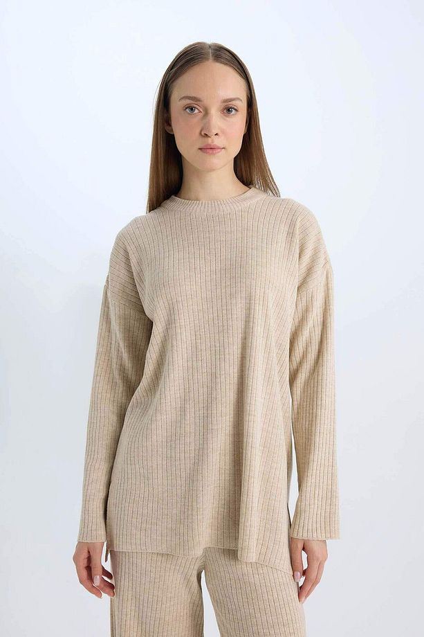 Relax Fit Bisiklet Yaka Basic Düz Triko Tunik Kazak E2938ax24wn - 4