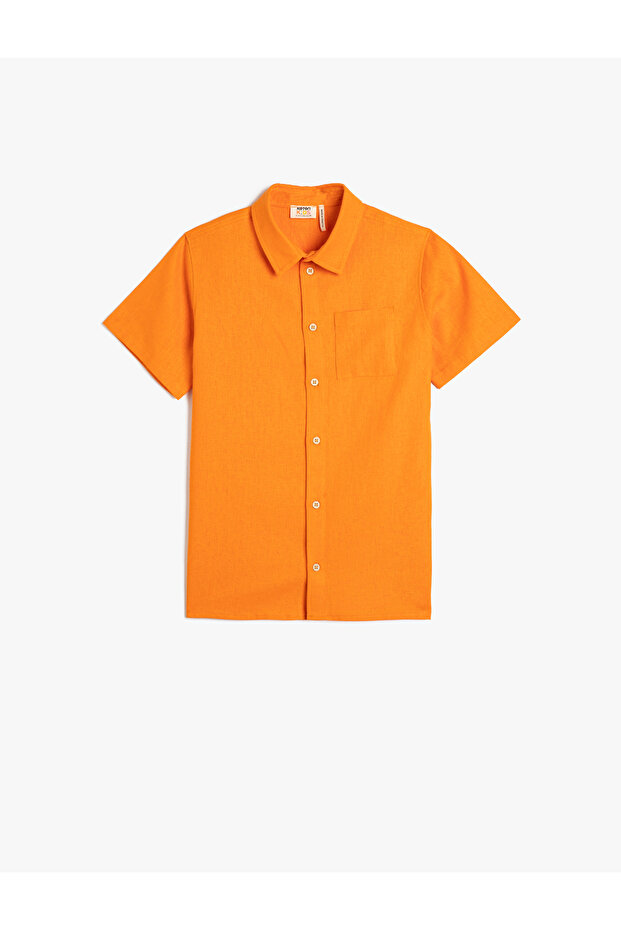 Linen Shirt Short Sleeve Pocket Detailed