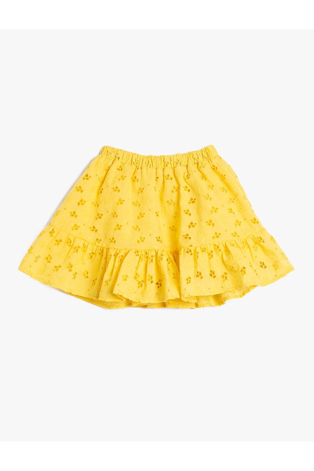 Skirt Midi Fisto Embroidered Elastic Waist Ruffled Cotton