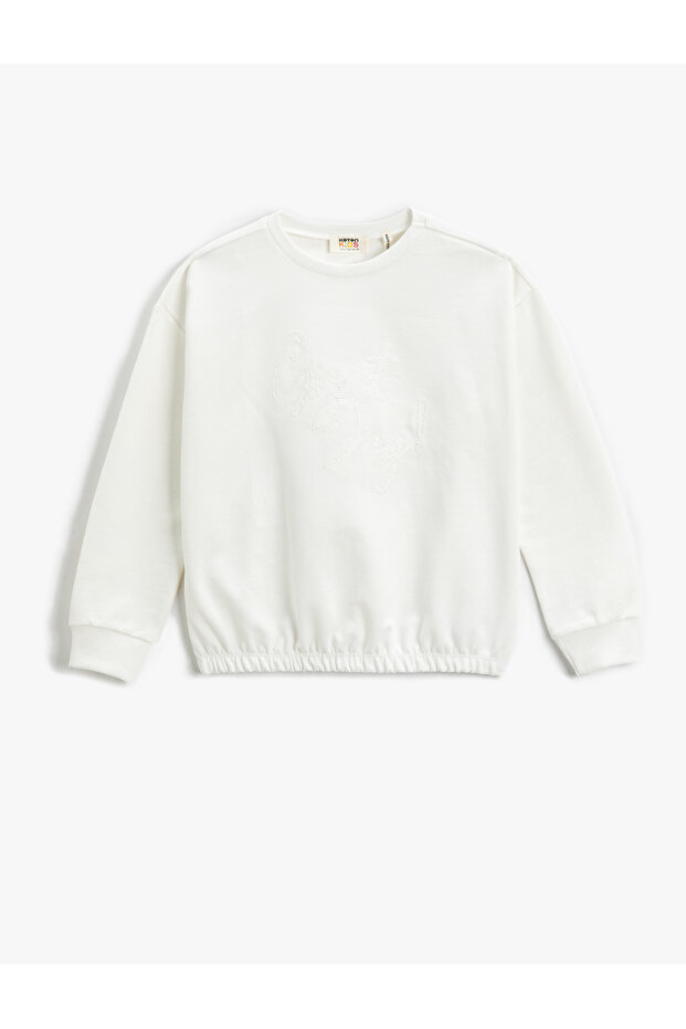 Basic Sweatshirt with Embroidery Detail Crew Neck Cotton
