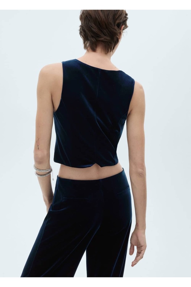 Crop kadife yelek - 4