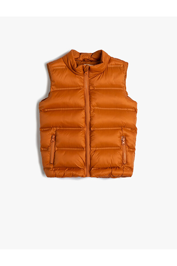 Puffer Vest Stand Collar Zippered Pocket