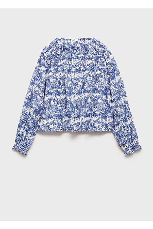 Geraffte, gemusterte Bluse - 4