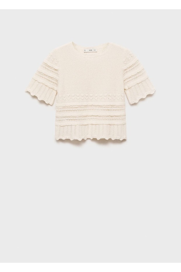 Kurzärmliger Pullover mit durchbrochenem Strickdetail - 3