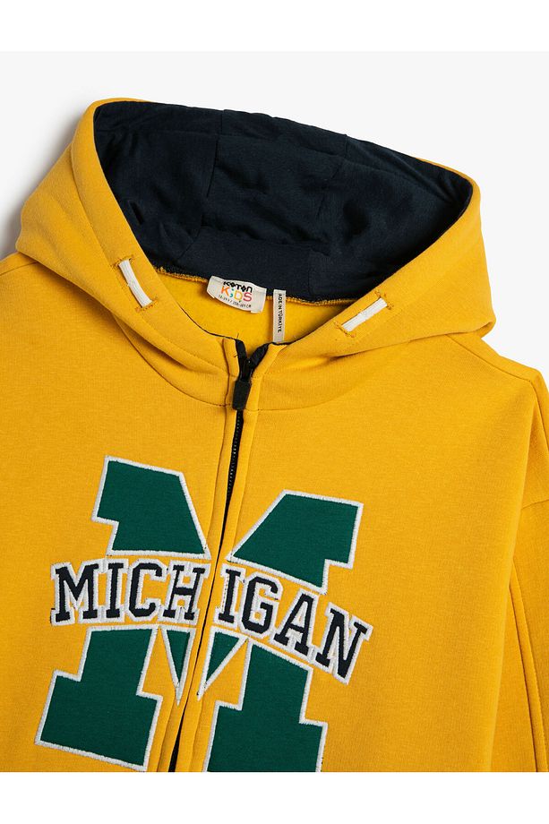 Fermuarlı Kapşonlu Sweatshirt Işlemeli Şardonlu Pamuklu - 3