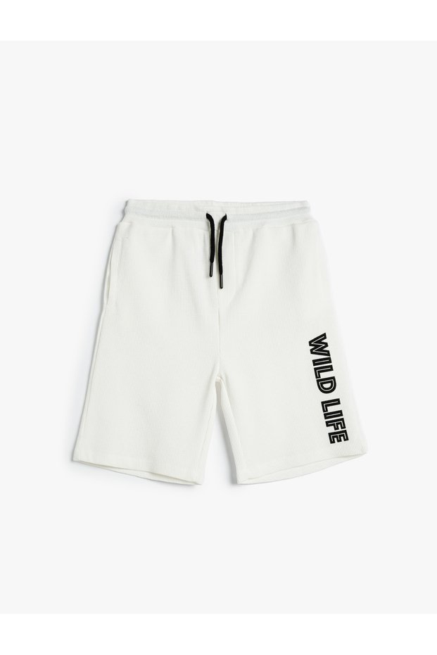 Sports Shorts Tie Waist Printed Pocket Textured