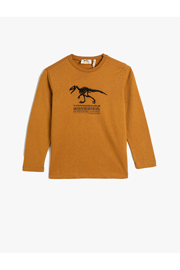 Dinosaur Printed T-Shirt Long Sleeve Crew Neck Cotton