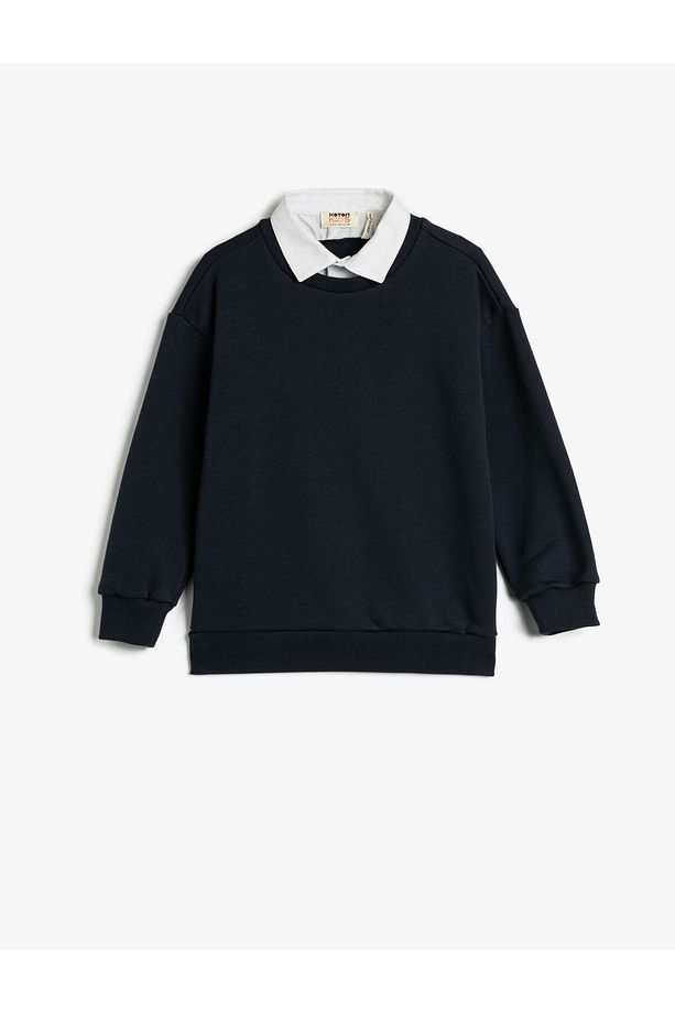 Sweatshirt Basic Gömlek Yaka Detaylı Uzun Kollu - 3