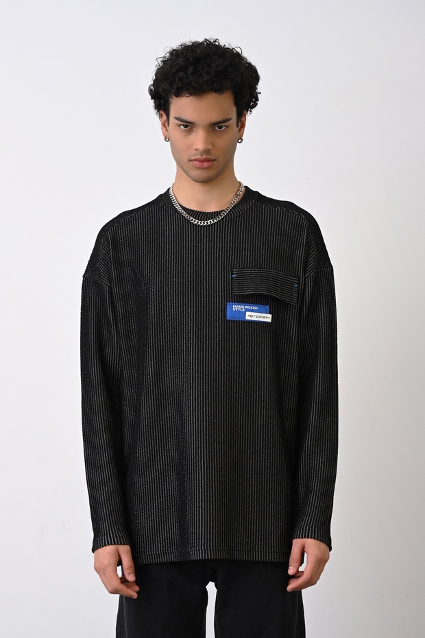 Cep Detay Fitilli Oversize Sweatshirt - 1