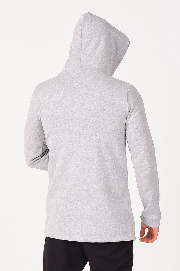 Erkek Gri Regular Fit Kapüşonlu Uzun Panço Hırka - 6