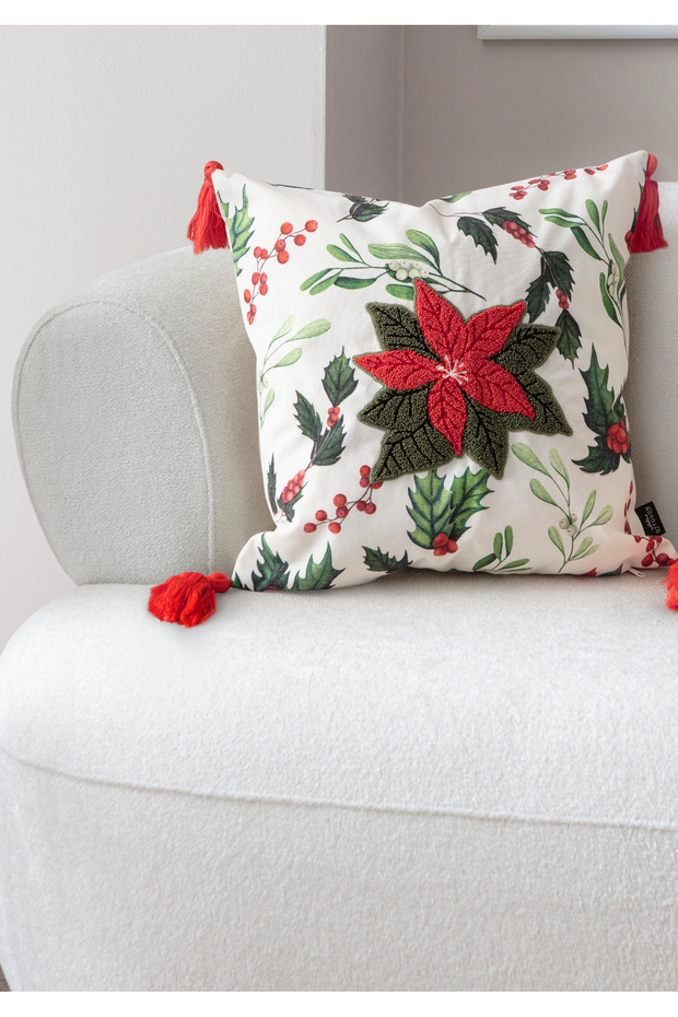 Kokina Premium Series Punch Embroidered Single Decorative Special Design Throw Pillow Cover 45X45