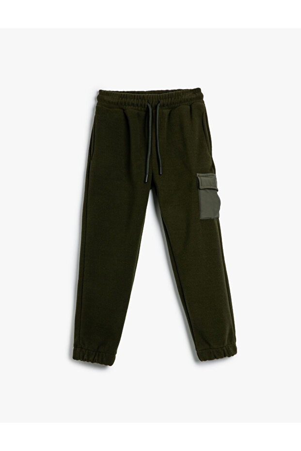 Jogger Sweatpants with Flap Pocket Detail Tie Waist Drape