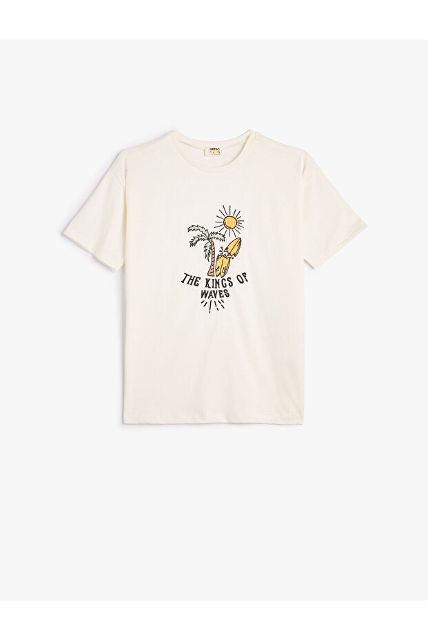 T-Shirt Short Sleeve Crew Neck Summer Themed Print Detailed Cotton