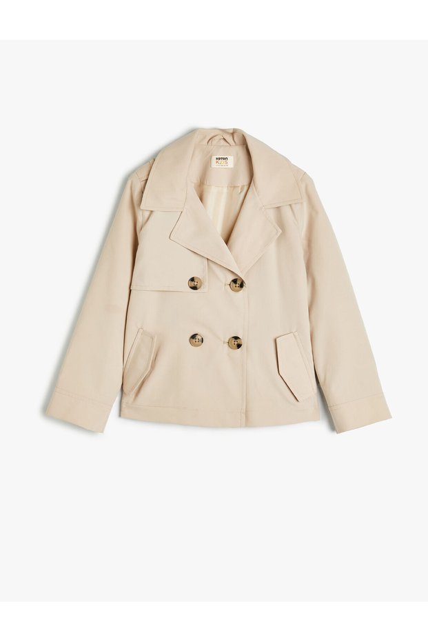 Jacket Double Breasted Collar Trench Coat Long Sleeve Button Closure Pocket Detailed
