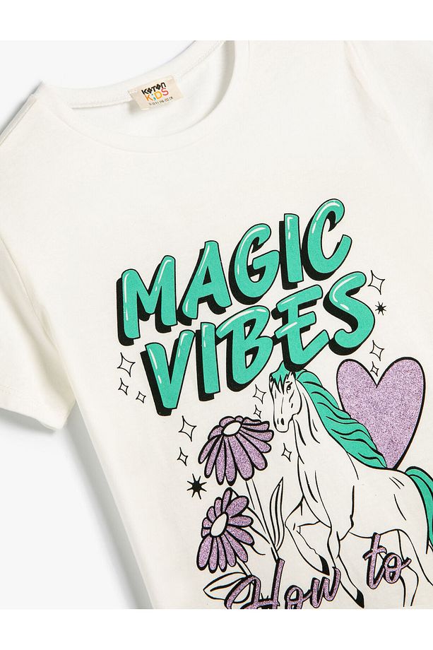 Unicorn Tişört Kısa Kollu Bisiklet Yaka Pamuklu - 3